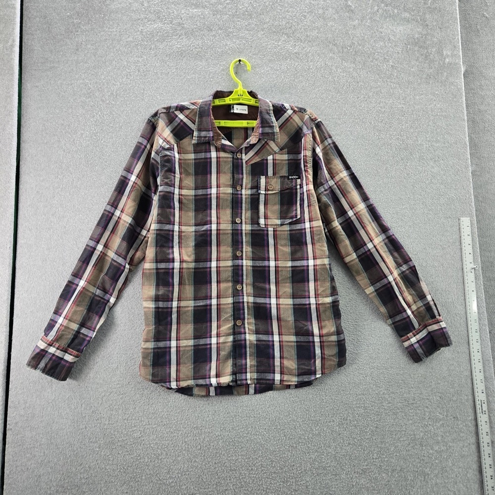 Volcom Men Button Up Shirt L‎ Brown Plaid Long Sleeve Y2K